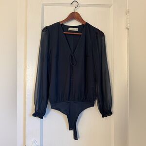 Abercrombie and Fitch Navy Blue Long Sheer Sleeve Body Suit. Small